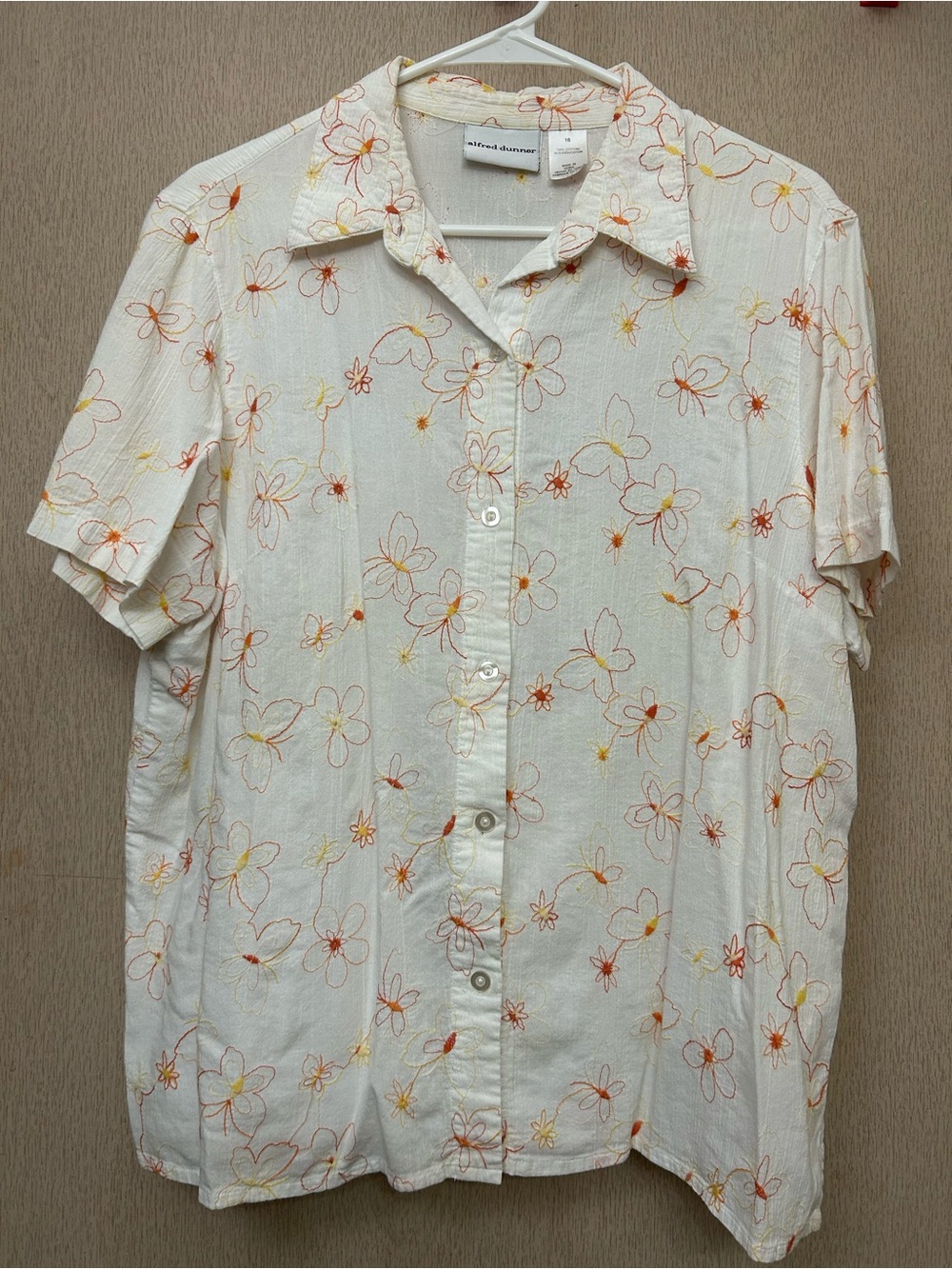 Alfred Dunner - Butterfly Embroidered Button Down Blouse - Size 16
